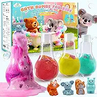 Bath Bombs for Kids with Surprise Toys Inside Koala Brown Bear Squirrel Fox, Bath Bomb Potions, 4-Pack Colorful Fun Bubble Bath Toys, Cool Foam Explosion, Perfect Gifts Ages 4-12 Boys Girls