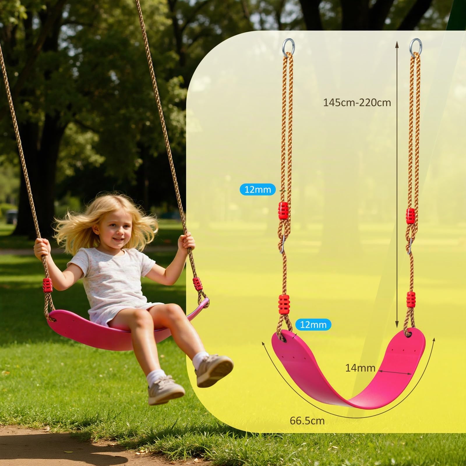 EXTSUD Balançoire pour Enfants Siège avec Corde Matériau EVA Flexible 66x14cm Max Charge 150kg (Rose)