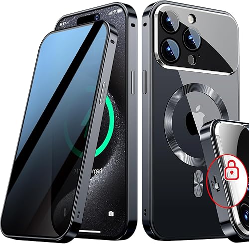 Miniatura 1 de Exclusiva protección completa de la cámara y bloqueo mecánico Funda magnética de privacidad para iPhone 15 Pro Max compatible con MagSafe anillo de
