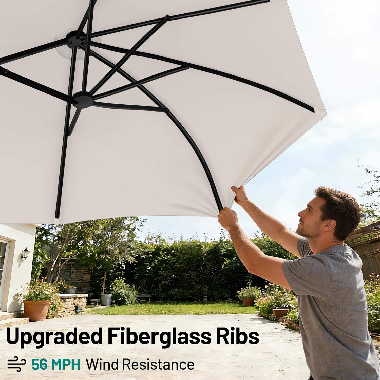 AreShark 15ft Patio Umbrella with Base, Double Sided Outdoor Umbrella with 12 Fiberglass Ribs, Large Outdoor Umbrella for Garden, Pool, Deck, Backyard & Market, Cream White