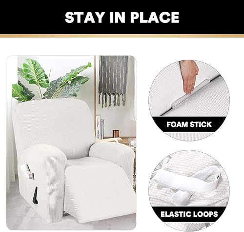 Miniatura 61 de PrinceDeco Funda para silla reclinable, elástica, 1 pieza, protector de muebles con parte inferior elástica para silla con bolsillo lateral, funda