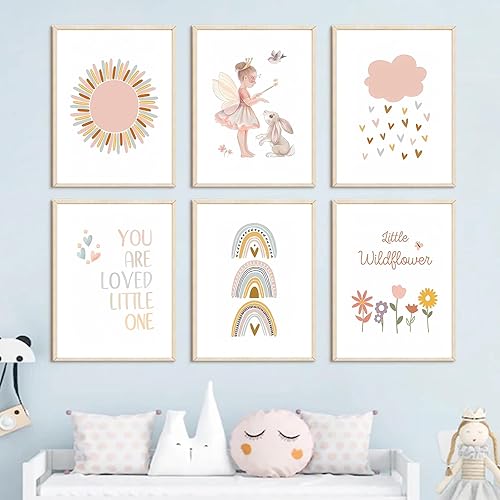 Miniatura 7 de FSZSEES Juego de 6 impresiones artísticas de pared para habitación de niñas, decoración de pared de guardería, estampado bohemio, sol, arco iris,