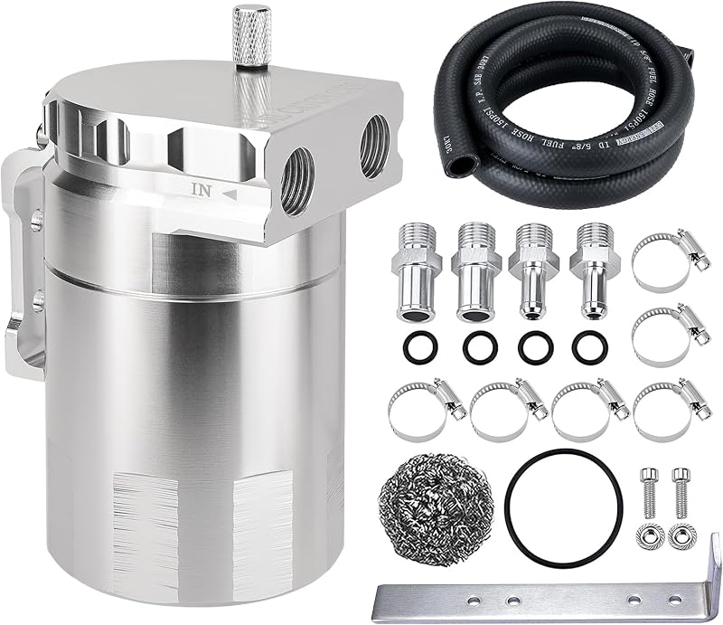 Oil Catch Can EVIL ENERGY 300 mL com Defletor, Separador de Óleo e Mangueira NBR 3/8" – Kit