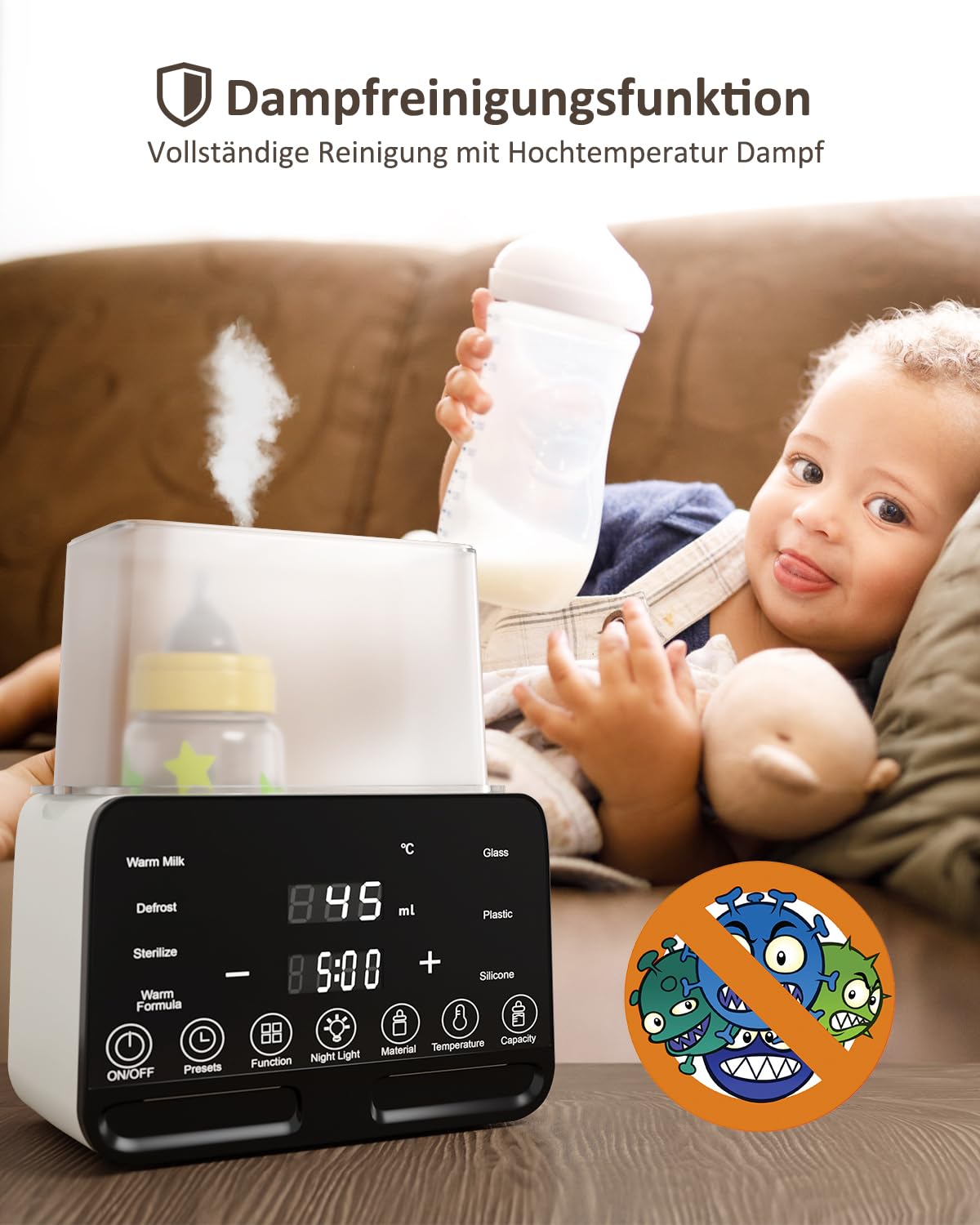 CkeyiN 10 in 1 Babyflaschenwärmer mit LED-Display & Temperaturregelung, Schwarz