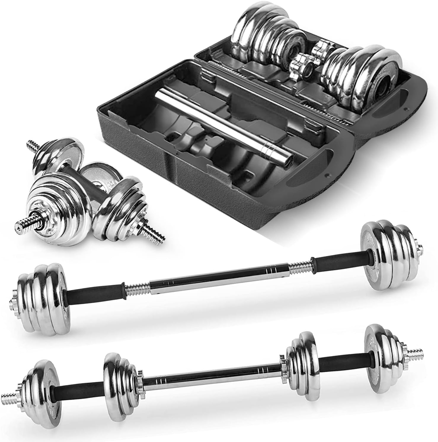 2 in 1 Adjustable Dumbbell Set, Transforms into an Adjustable Barbell with 40 Pound
