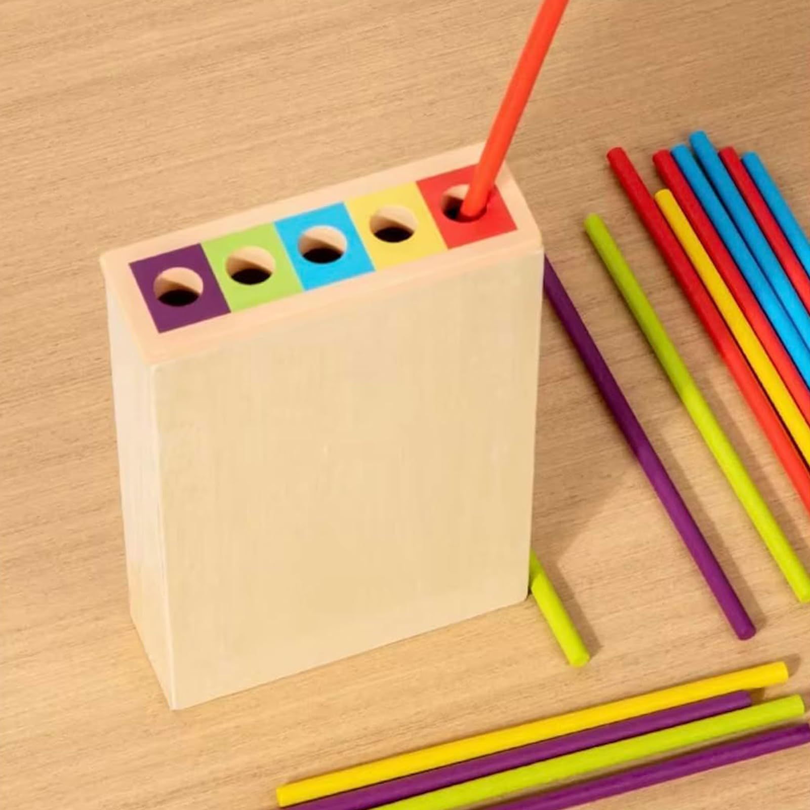 Guopai Wooden Montessori Stick Toy for Kids Colour Sorting Fine Motor Skills Game with 40 Sticks 6 Balls Dice & Tower - Image 4