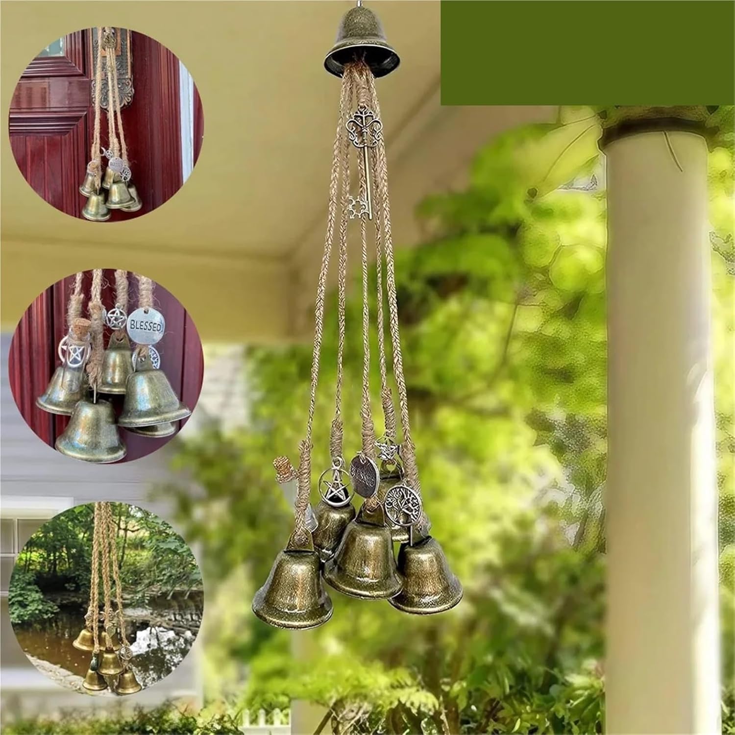 Bell for Door Opening 2 Pcs Wall-Mounted Wind Chime Bell Hanging Doorbells Retro Garden Decoration
