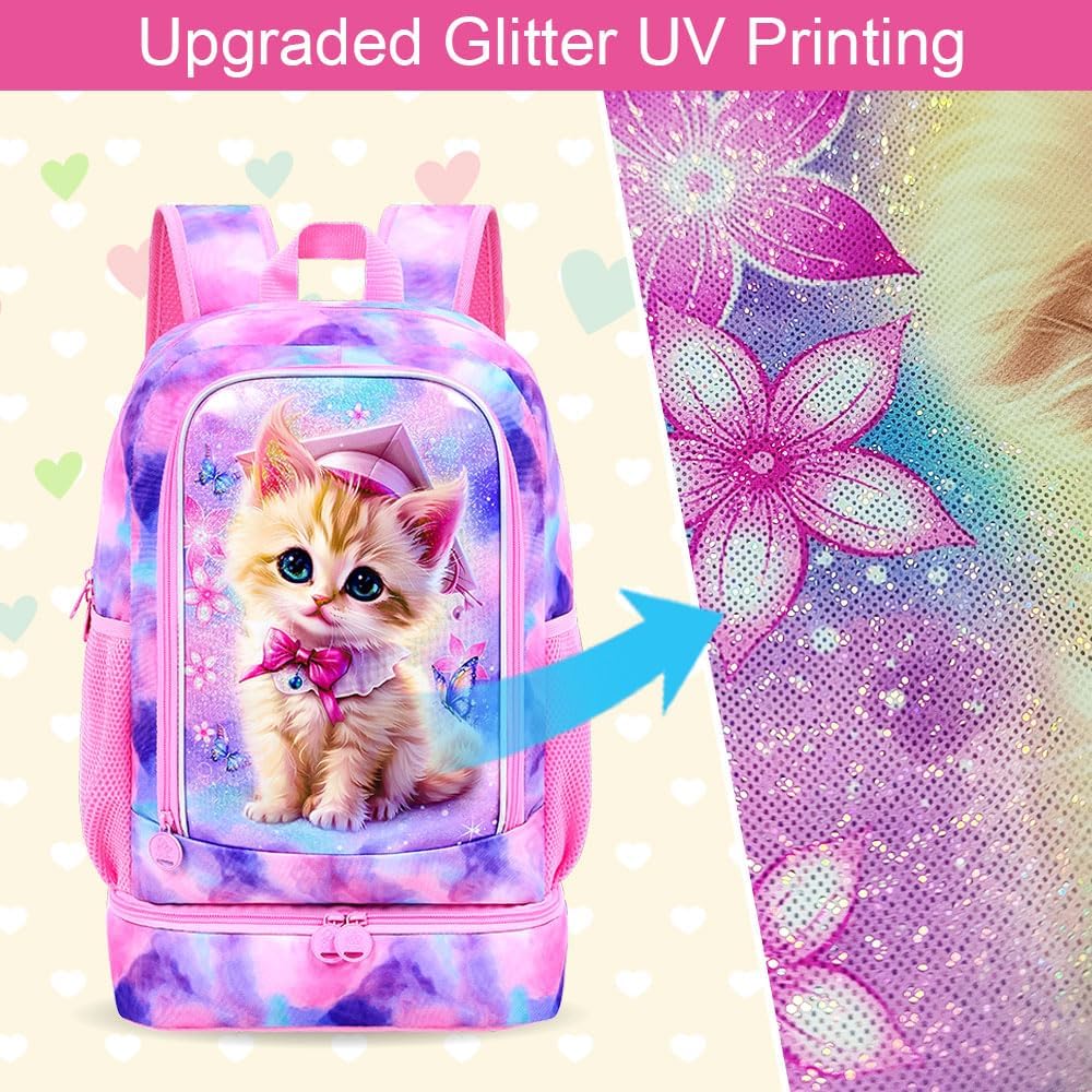 AGSDON 2-in-1 Kids Backpack for Girls,School Bookbag with Lunch Bag,17" Water Resistant Backpack for Preschool Elementary Student - Image 8