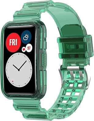 Compatible with Huawei Watch fit Band with Case, Women Man Crystal Clear Jelly Protective Case Band for Huawei Watch fit Smartwatch