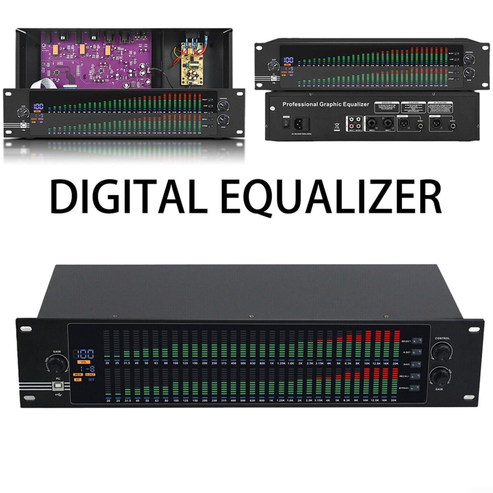 Dual 31-Bed Graphic Equalizer Spectrum Digital Equalizer with LCD Display and USB Control for Stage Performance