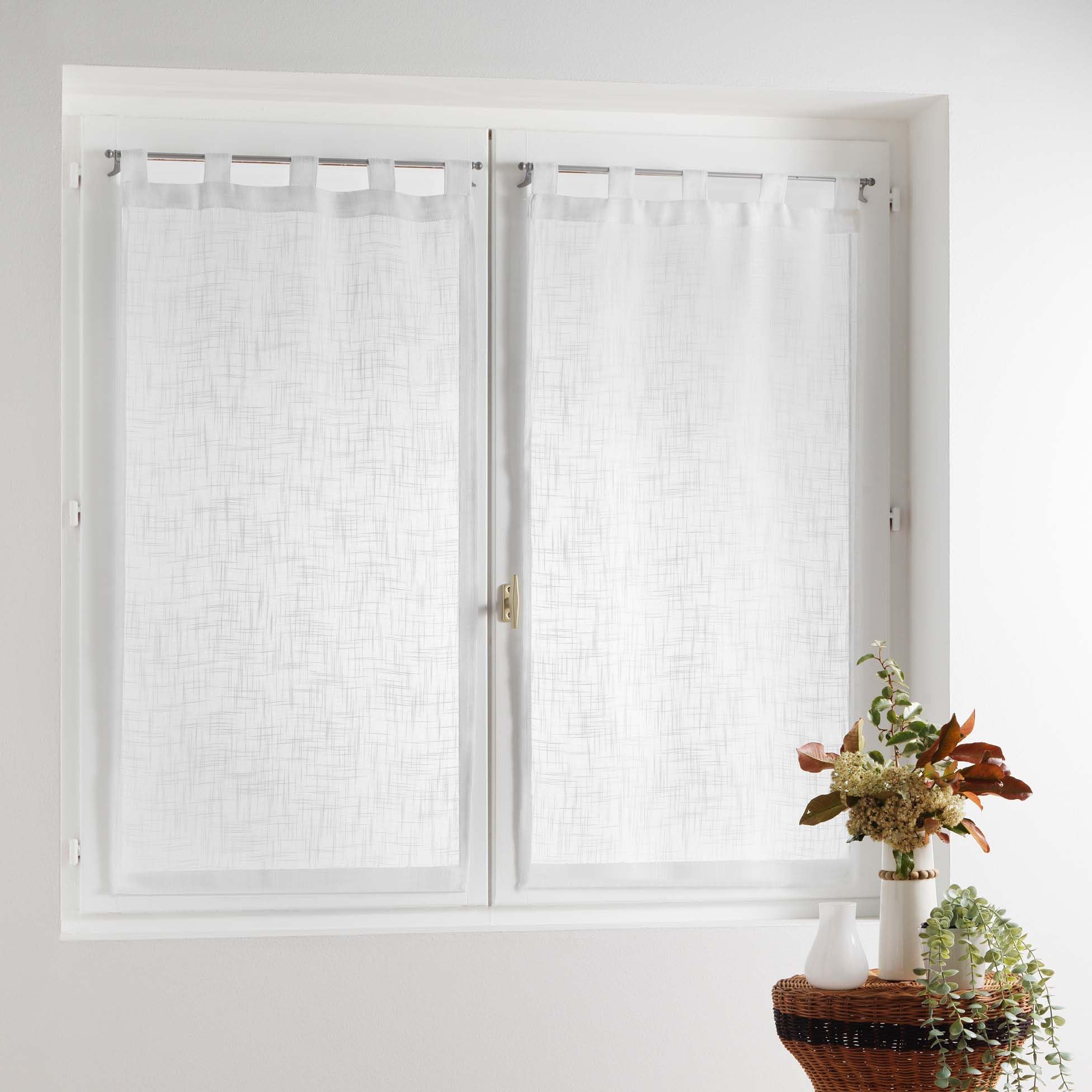Douceur d'Intérieur Haltona Pair of Straight Loops Linen Look Haltona Weave Polyester, White, 120 x 60 cm - Image 2