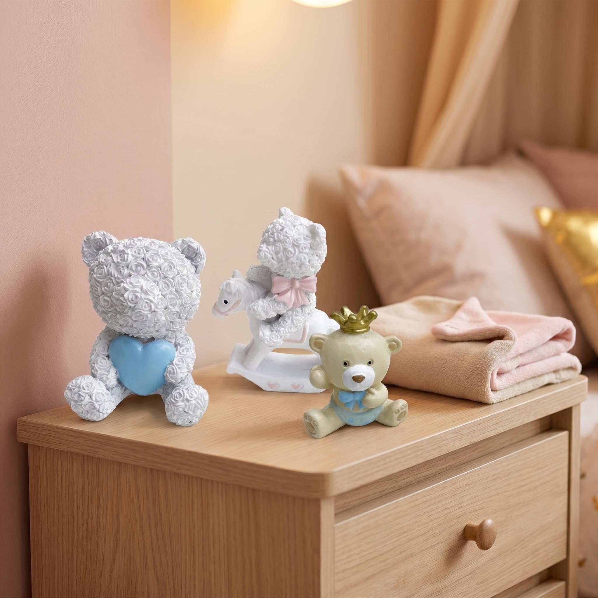 Bomboniere Orsetti in Resina per Battesimo Nascita Bimbo Bimba e Baby Shower 12 Pezzi (Stile B)