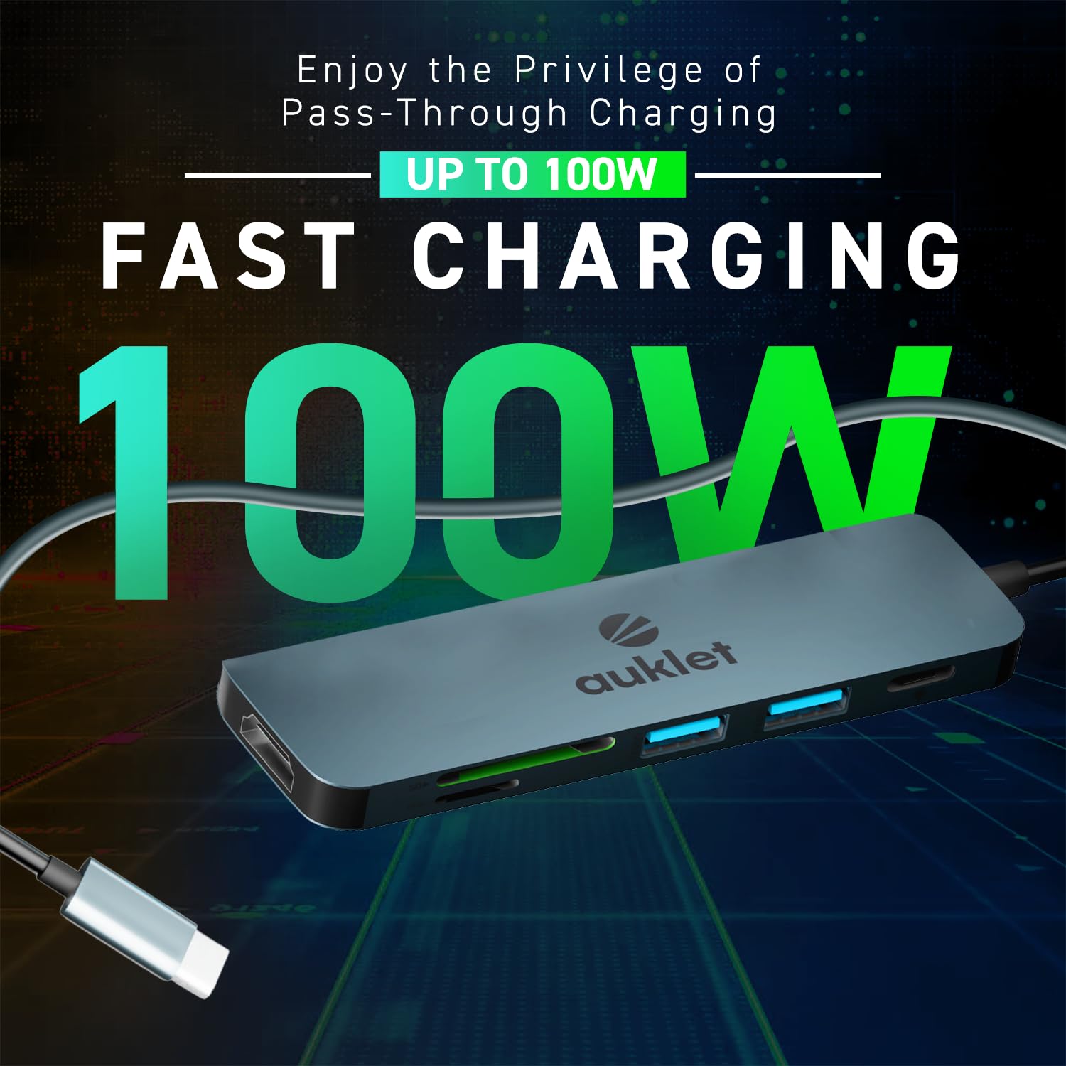 Auklet USB C Hub Docking Station, 6-in-1 Aluminium USB C Hub,4K HDMI@30HZ,100 W Power Delivery,SD/TF Card Reader, Compatibile with iOS, Windows and Linux 2