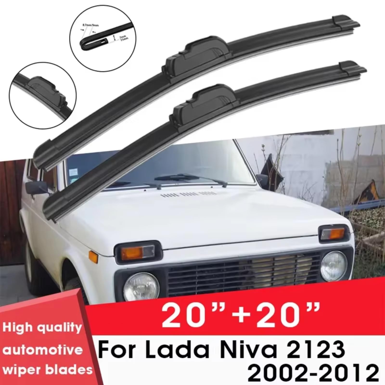 Piezas de automóvil Compatible Con Lada Para Niva 2123 2002-2012 20"+20" Accesorios Para Coche Recambio De Goma Para Parabrisas De Ventana Delantera Escobillas De Limpiaparabrisas
