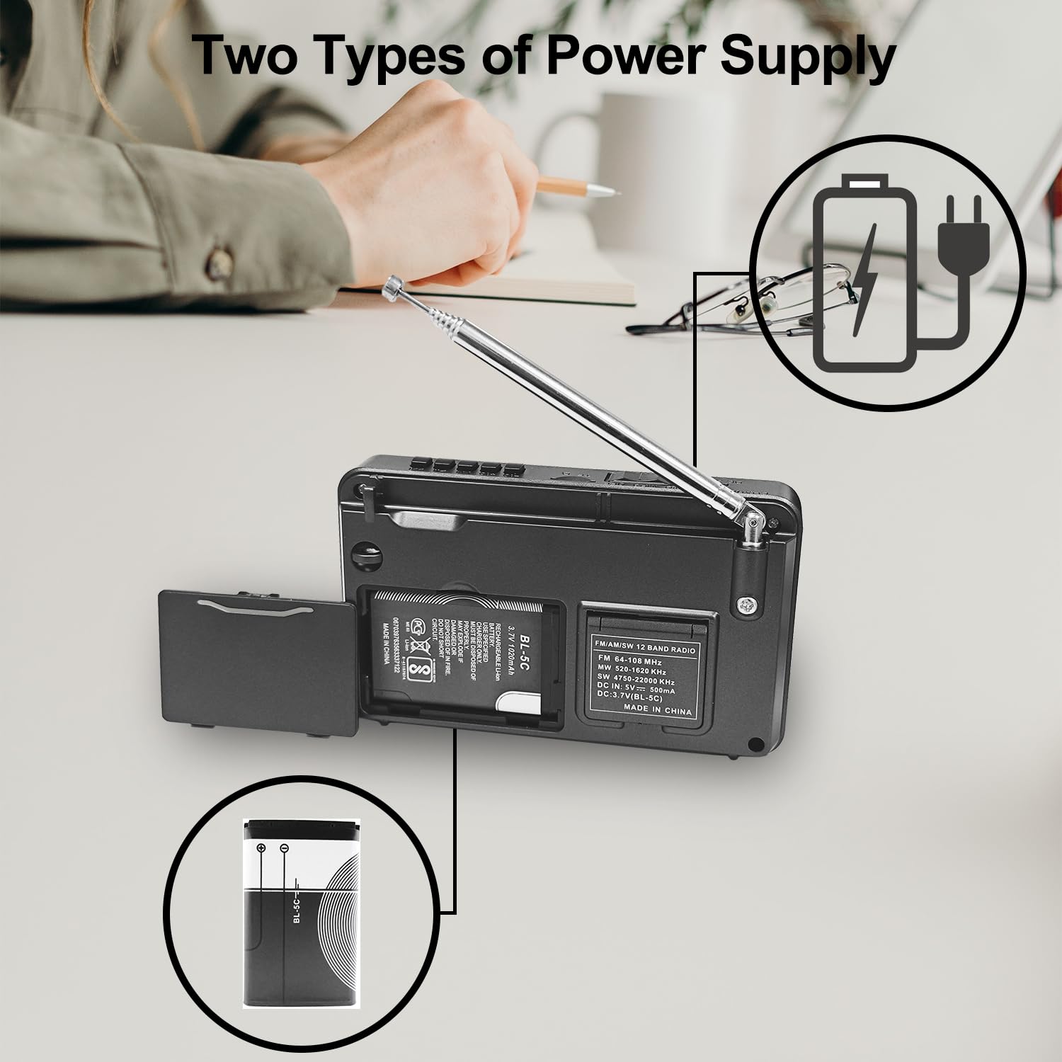 XHDATA D-328 Radio Portatile FM AM SW Vintage Supporto TF Card MP3 Batteria Ricaricabile Grigio