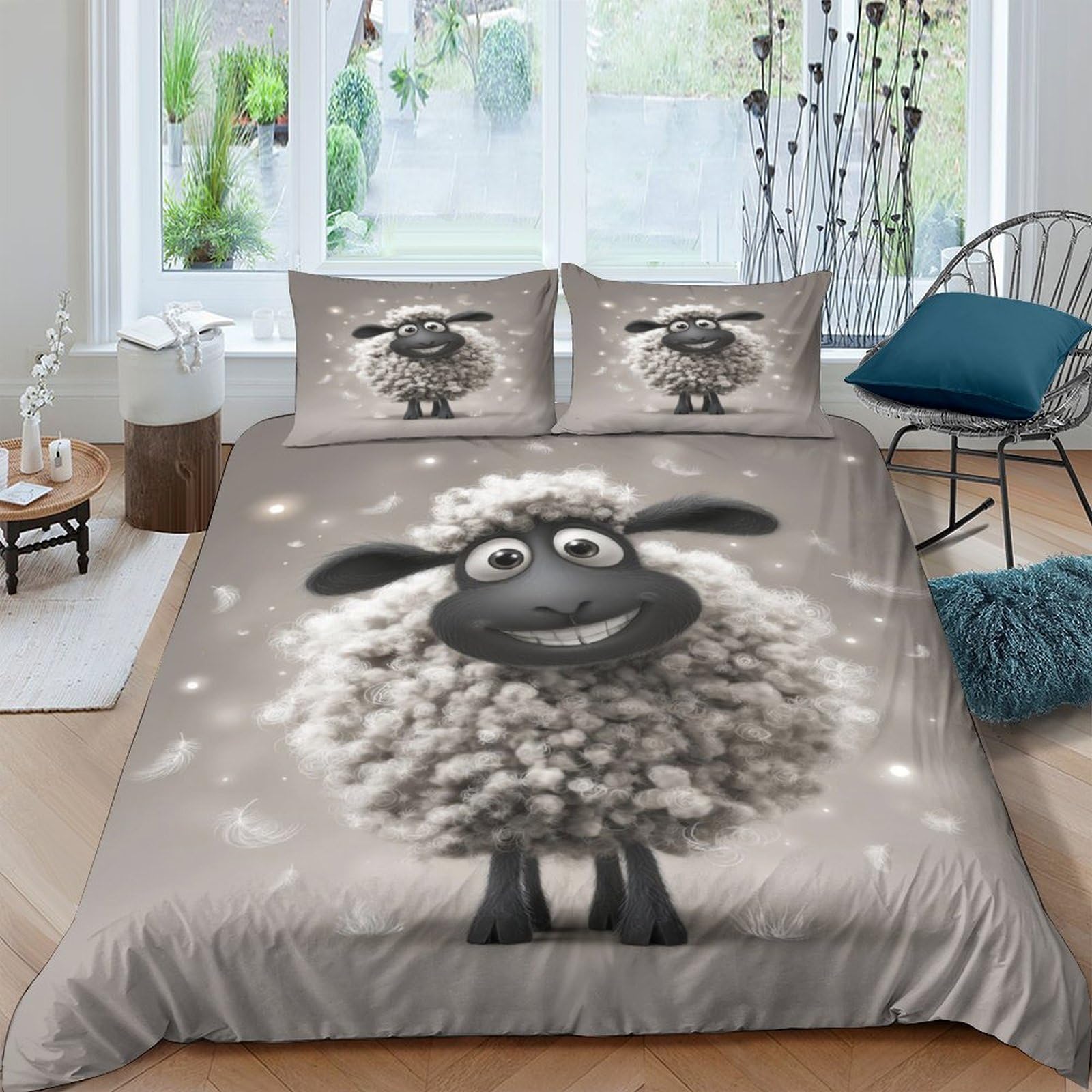 Ctjqhvkz Style-7 3D Printed Cartoon Sheep Fitted Sheet Microfiber Grey Animal Bed Cover For Bedroom Dorm Mattress Decor Washable Single（135X200cm）