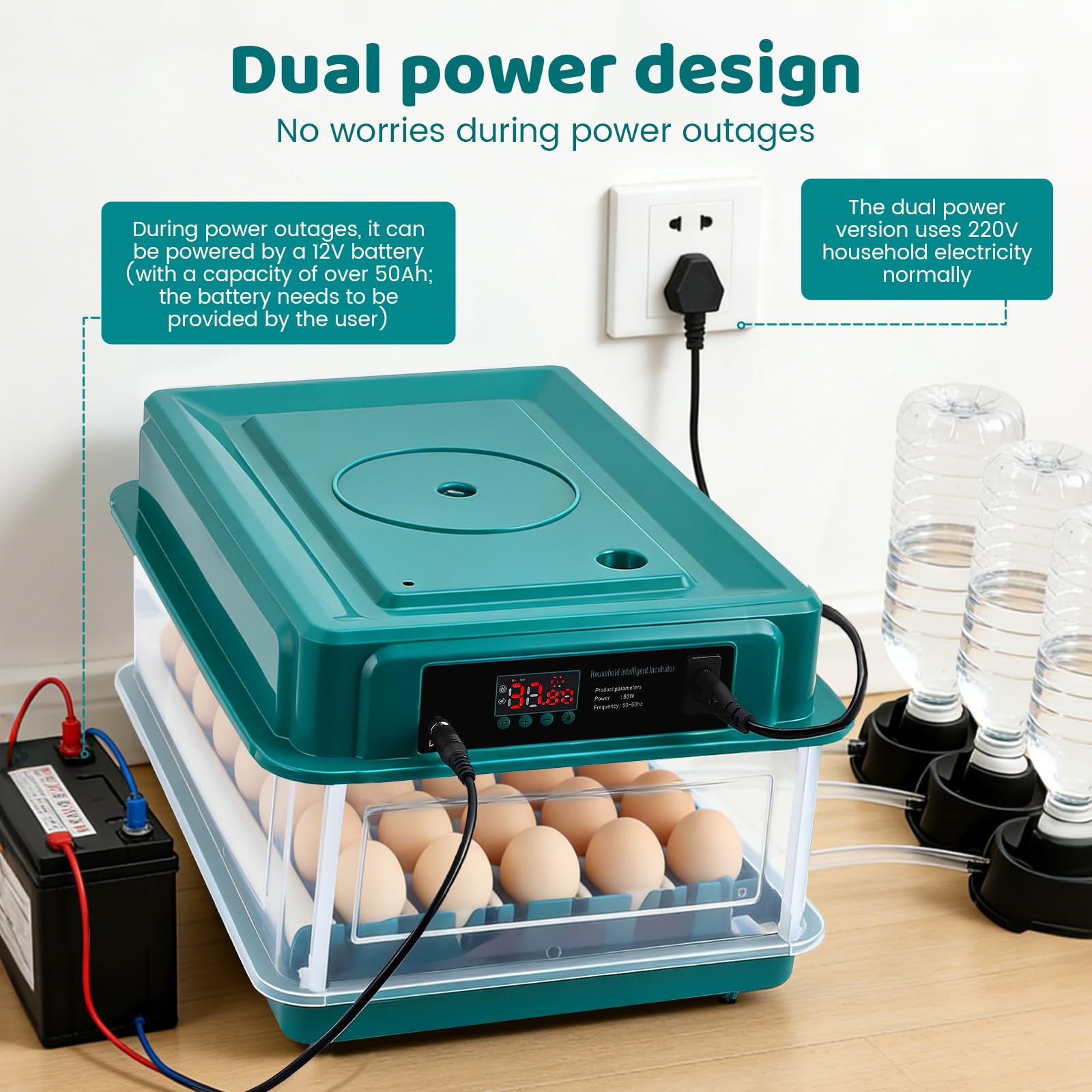 Incubatrice Automatica 24-30 Uova, girauova e Lampada LED. Girauova Ogni 2h, Temperatura Uniforme, 3 Zone d'Acqua, No rabbocco, LED per Controllo Uova, Galline, Anatre, quaglie, oche | Controllo della temperatura e dell'umidità, approvvigionamento automat