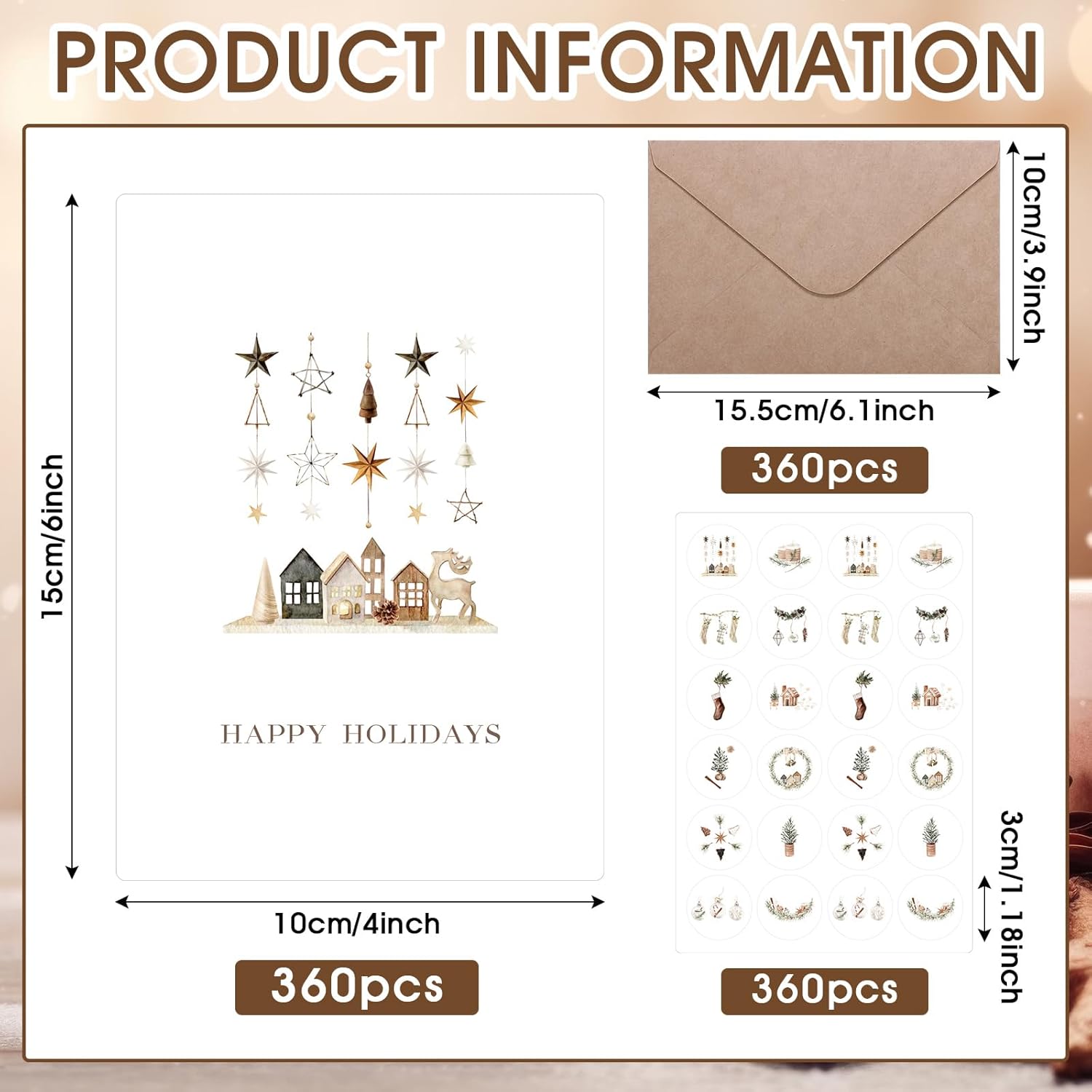 360 Christmas Cards with Envelopes and Stickers Vintage Postcards Bulk Merry Christmas Greetings New Year Party Favors 12 Designs, 6 x 4 Inch(Modern Rustic)