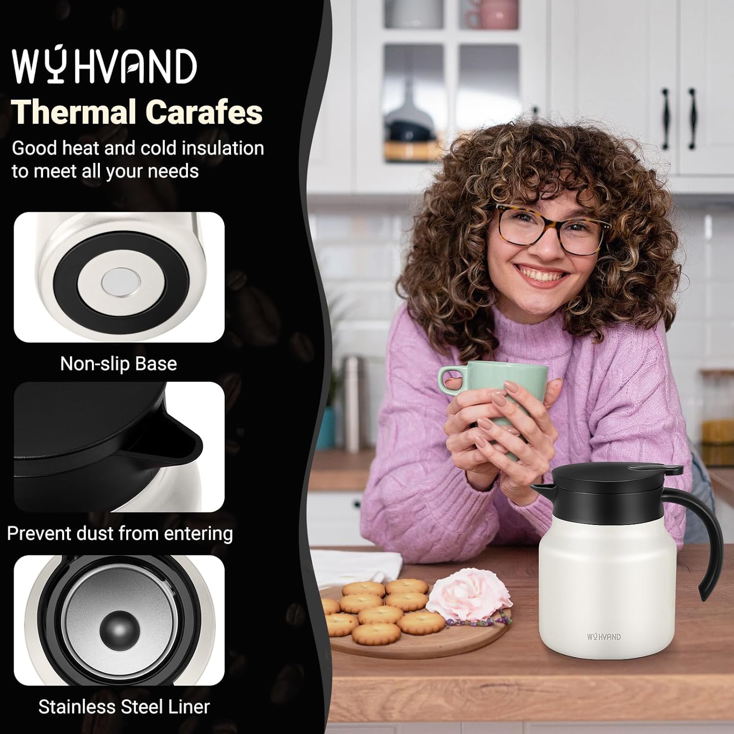 27Oz Thermal Coffee Carafes For Keeping Hot/Cold, Stainless Steel Coffee Carafe, Dustproof Insulated Water Carafe for Party/Home,Cream - Image 3