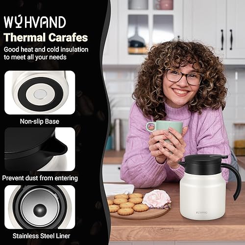 Miniatura 3 de Jarras térmicas de café de 27 onzas para mantener el calorfrío, jarra de café de acero inoxidable, jarra de agua aislada a prueba de polvo para
