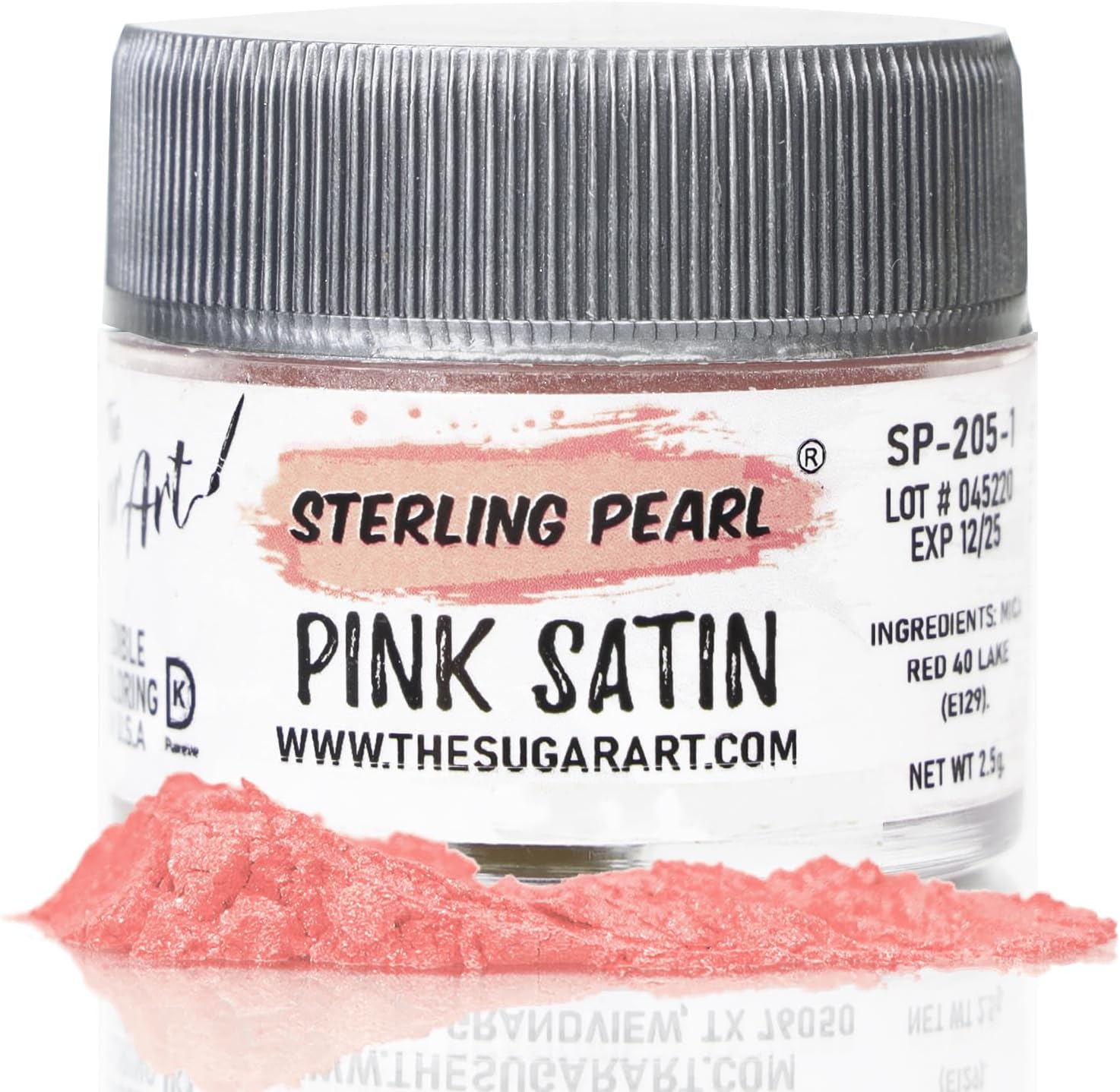 The Sugar Art - Sterling Pearl - Edible Shimmer Powder For Decorating Cakes, Cupcakes, Cake Pops, & More - Dust on Shine & Luster to Sweets - Kosher, Food-Grade Coloring - Pink Satin - 2.5 grams