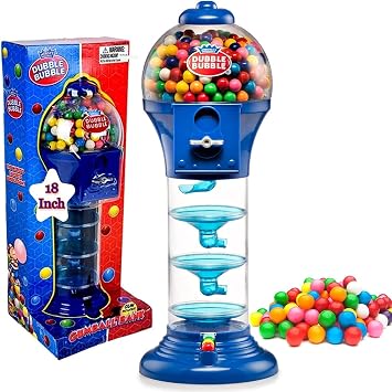 PlayO 18 Big Spiral Gumball Machine for Kids - Includes Aprox 113 Gum Balls - Kids Dubble Bubble Twirling Style Candy Dispenser - Birthday Parties, Novelties, Party Favors and Supplies (Blue)