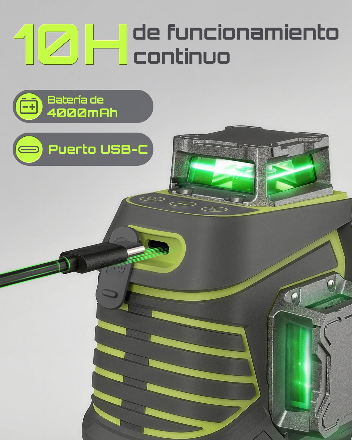 LASGOO 3DX-C Nivel Láser Verde con Pantalla LCD, Mando a Distancia & Soporte