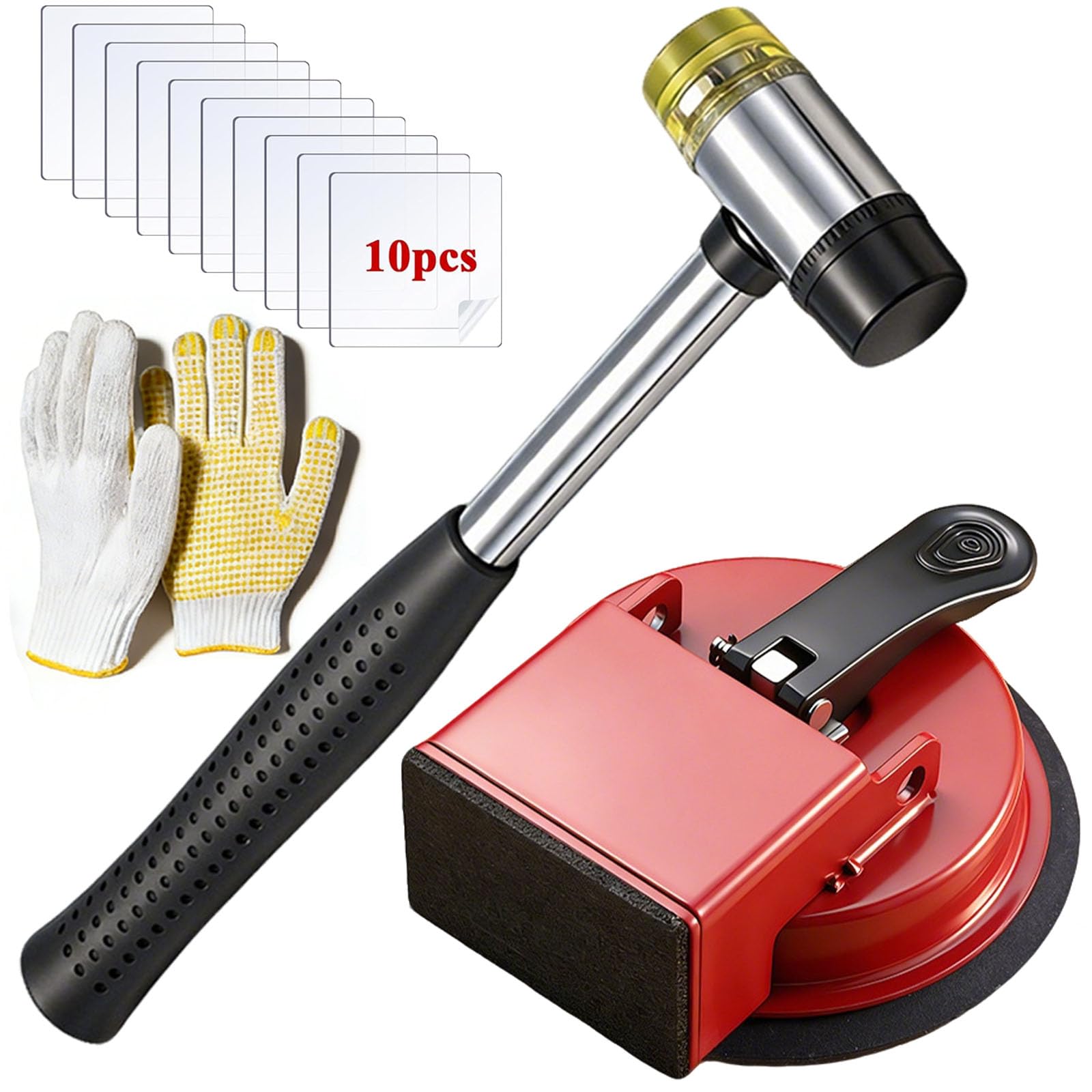 Floor Gap Fixer Tool, 2026 Laminate Floor Gap Repair Tool, Plank Grabber Floor Fix Pro, Suction Tool Includes 10 Sticky Pads for Floor Gaps, Flooring, Wood, Laminate Floors (Red + Hammer)