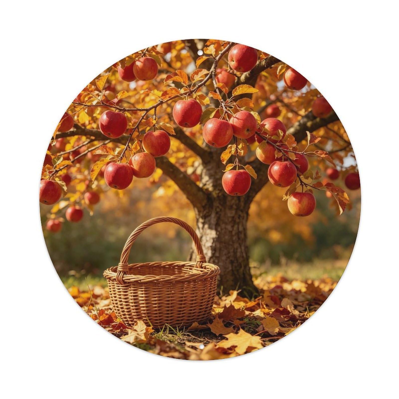 Red Apple Picking In Autumn Metal Tin Sign Plaque