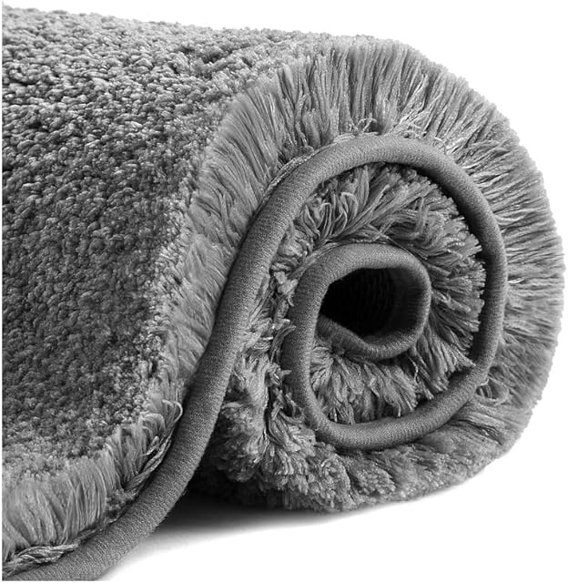 Non Slip Bath Mat Thickened Bath Rug for Bathroom Absorbent Ultra Soft Bathroom Mat Rug Fluffy Microfiber Bedside Rug Carpet Floor Mat, Quick-drying, Machine Washable - 40 x 60cm (Dark Gray)