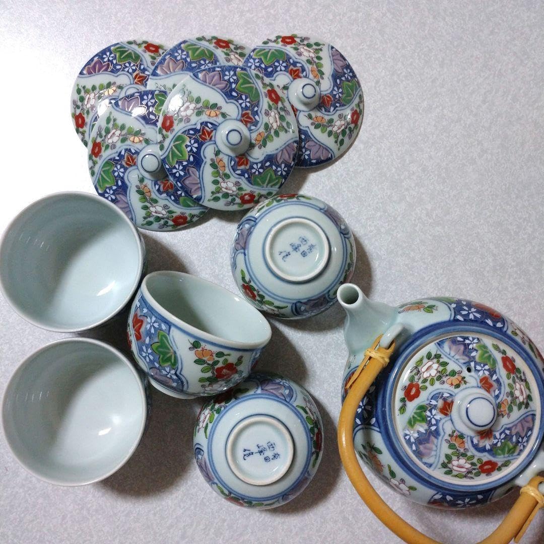 肥前 有田焼西峰庵 蓋つき急須1個 湯呑5客セット 華やかな総柄