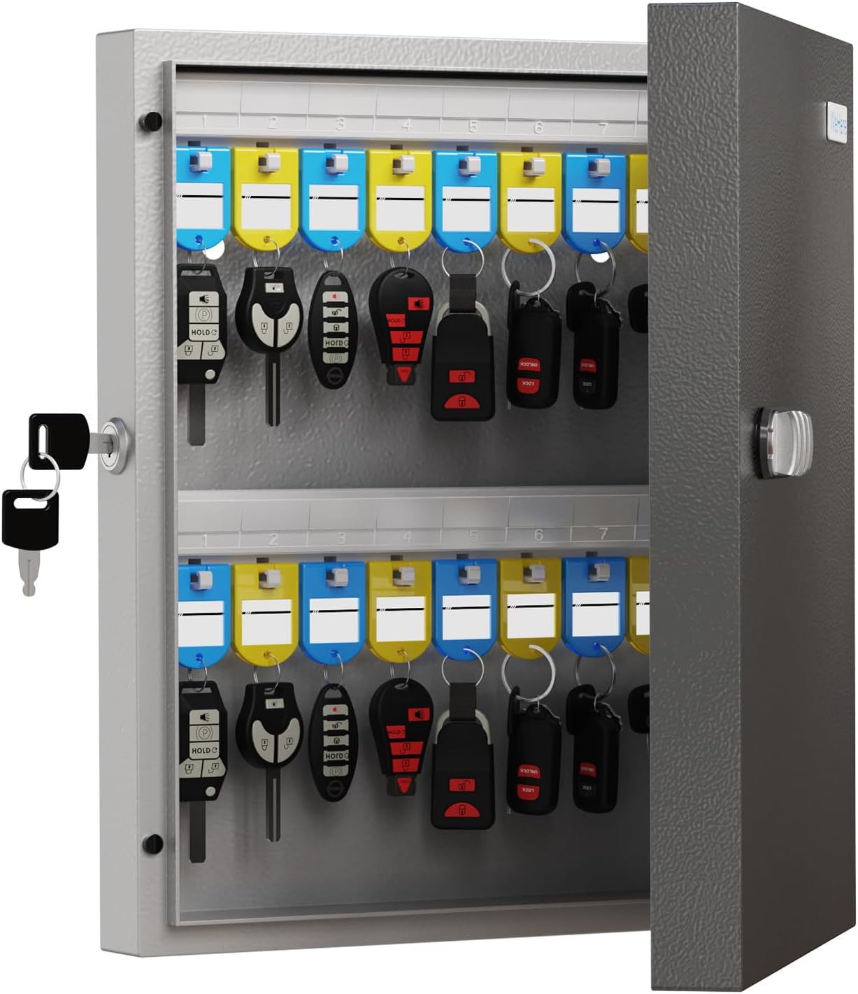 32-Keys Key Lock Box – Wall Mounted Key Cabinet with Dual Lock (Key & 3-Digit Combination), Writable Key Racks and Tags, Key Organizer for House Entryway & Garage, School, Office Car Keys