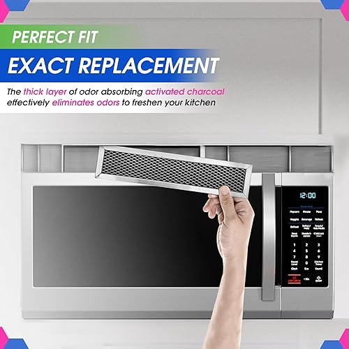 Miniatura 5 de Filtro de repuesto para microondas de 10.3 x 2.35 pulgadas para GE JX81L WB02X11550 Frigidaire 5304464577 Filtro de carbón para microondas, refresca