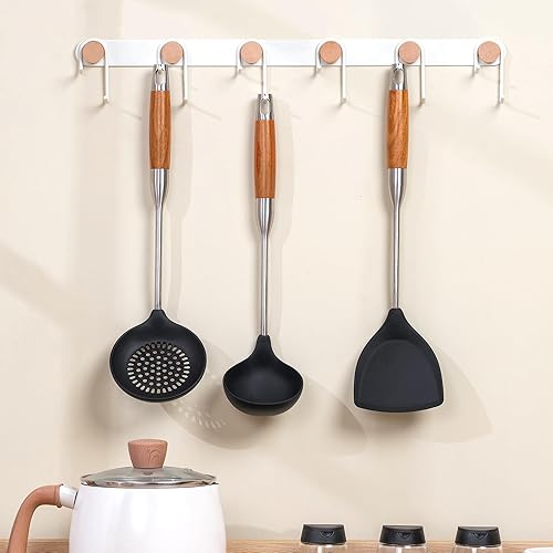 Miniatura 3 de FJNATINH Espátula de silicona para wok, cucharón, espumadera  Herramientas de acero inoxidable Wok  Utensilios de cocina resistentes sin BPA,