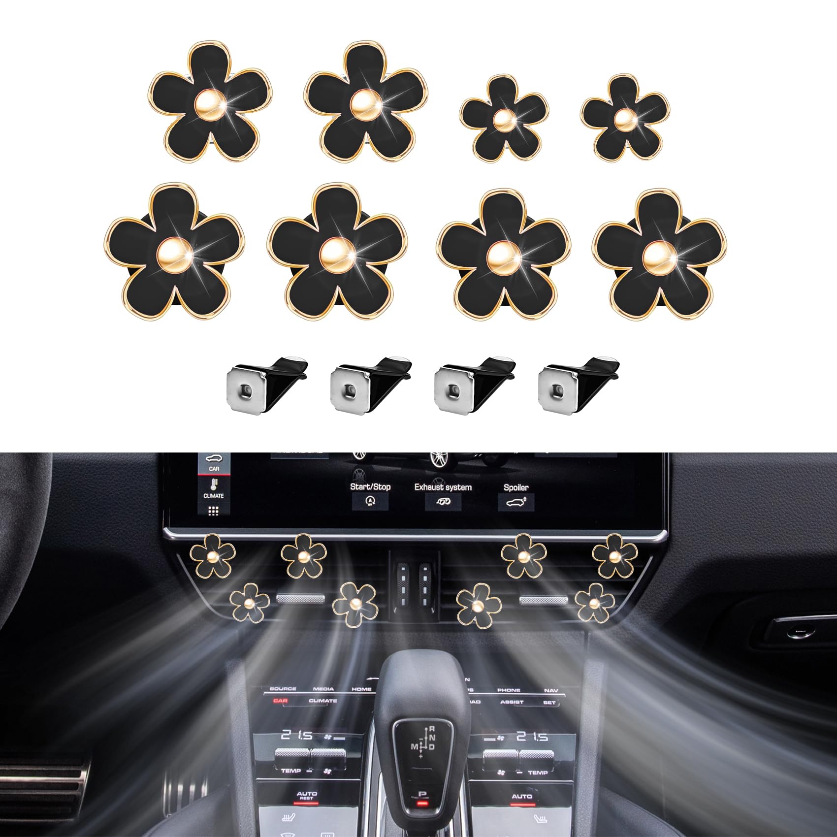 8 clip per bocchetta dell'aria a forma di margherita, clip per deodorante per auto, clip per presa d'aria condizionata dell'auto, accessori decorativi per auto, per donne e ragazze