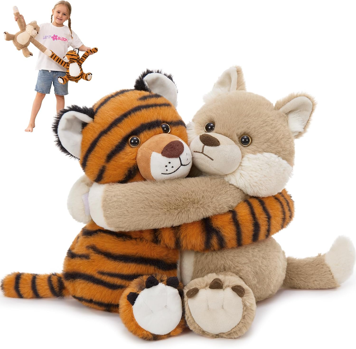 MorisMos Plush Wolf & Tiger Toys for Kids, Freezable & Microwavable Stuffed Animals Duo for Couple Twin Her Him, Cuddly & Hugging Stuffed Animal for Comfort, Heating Pad Plush Tiger & Wolf Gift/Decor