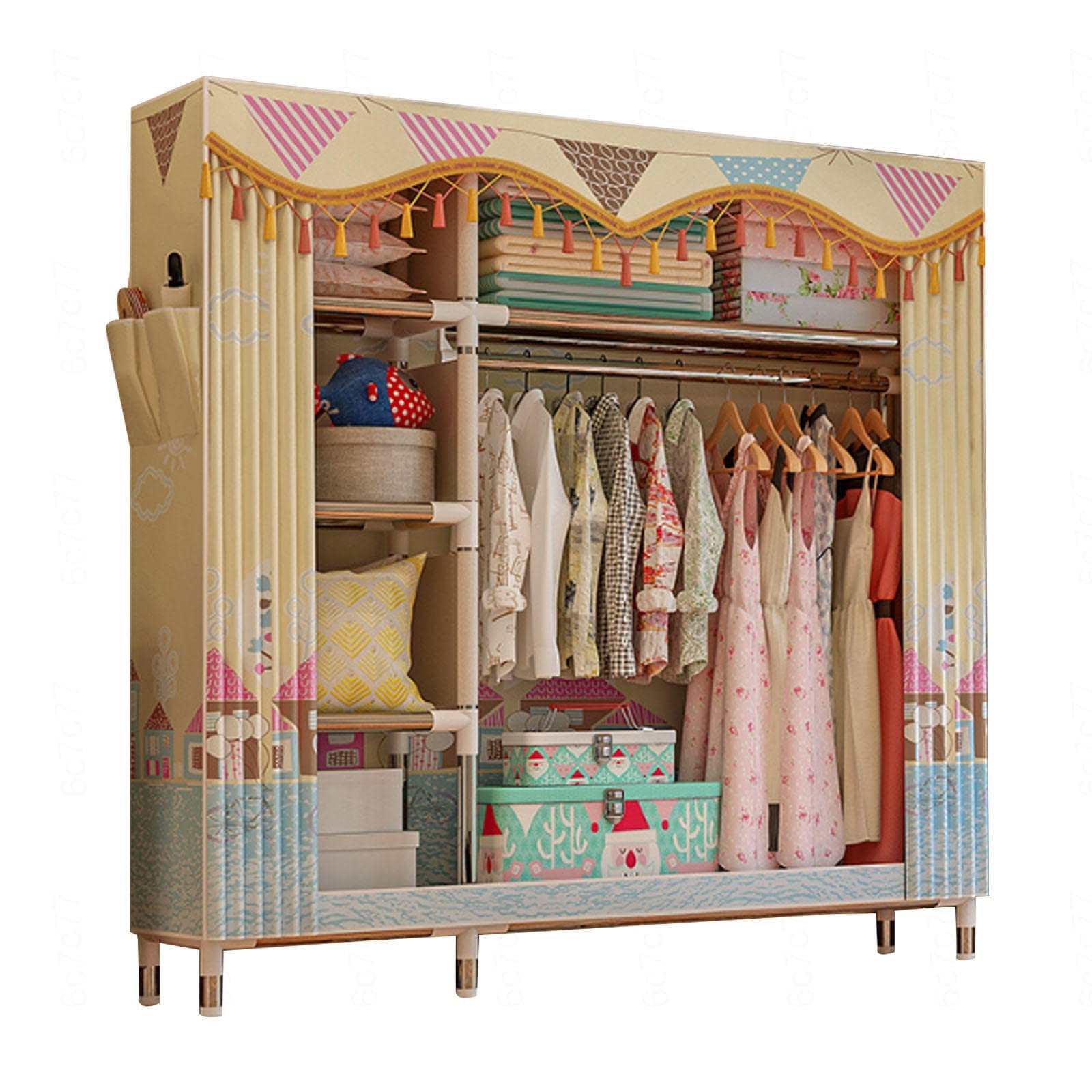 Kleiderschrank Tragbarer Kleiderschrank aus Segeltuch, faltbarer Kleiderschrank, Aufbewahrungsorganisator für Schlafzimmer, Stoffschrank mit Kleiderstange,D-126x46x172cm