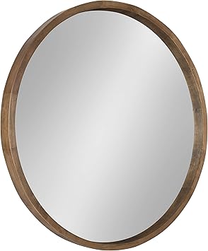 Kate and Laurel Hutton Round Decorative Wood Frame Wall Mirror, 30 Inch Diameter, Natural Rustic