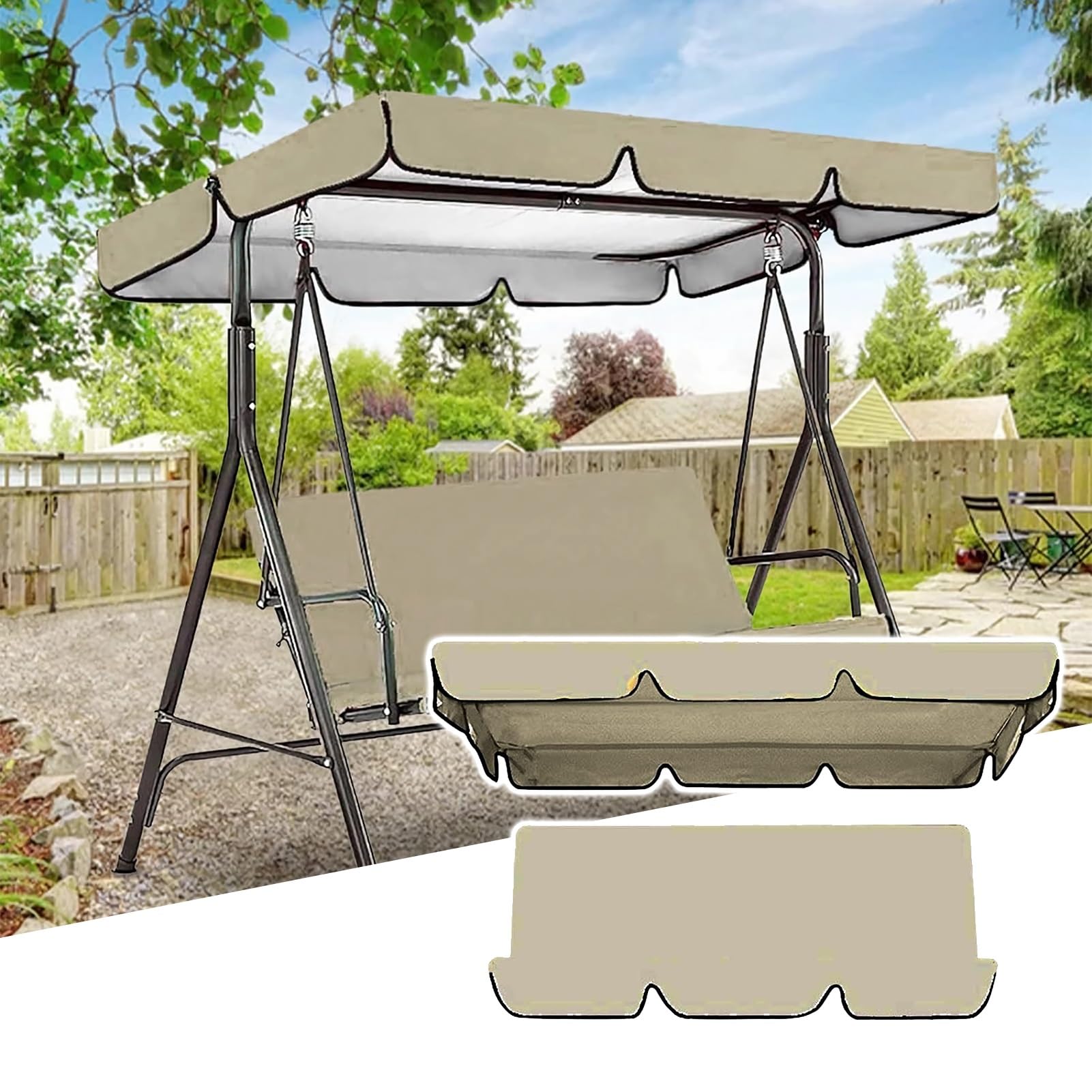 YURCI Replacement Canopy Swing Seat Chair, 3 Seat Outdoor Porch Swing Seat Canopy Cover, Waterproof Windproof Anti-UV Heavy Duty Rip Proof Garden Hammock Cover