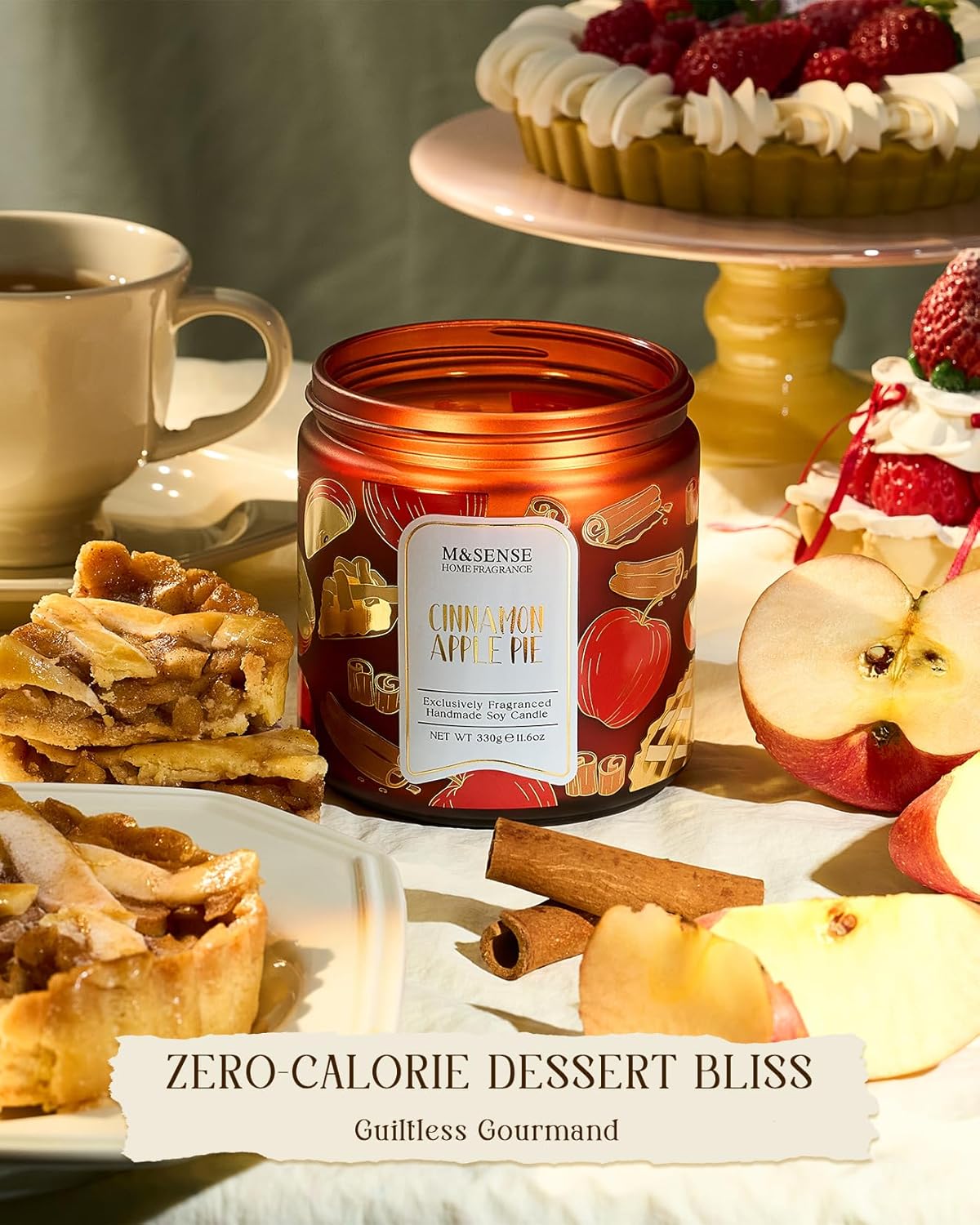 M&SENSE Christmas Candles Cinnamon Apple Scented, Soy Wax 11.6oz 70 Hours Long Lasting Burn, Holiday Candle for Kitchen Dining Room Fall Decor, Winter Relaxing Gifts for Women - Image 6