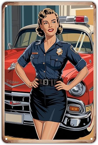 Police Woman Pinup Girl Cop tin sign Vintage Retro Law Enforcement Metal Sign Print Aesthetic for Garden Yard Bar Porch Home Bedroom Kitchen Wall
