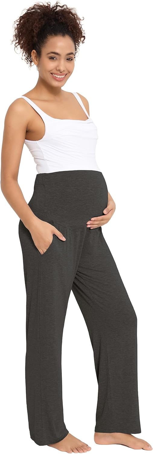 Maternity Pajama Pants Viscose from Bamboo Pregnancy Lounge Pants Soft Comfy Loose Stretchy Trousers with Pockets - Image 2