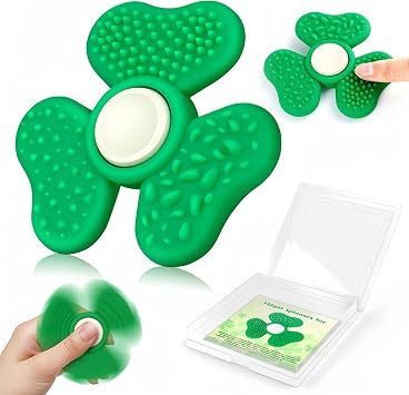 Fidget Toys Sensory Fidget Spinners Toy for Adults, 2 in 1 Green Textured Worry Stone, Quiet Office Desk Toy Trefoil Fidget Spinner Stress Party Gifts for Teen