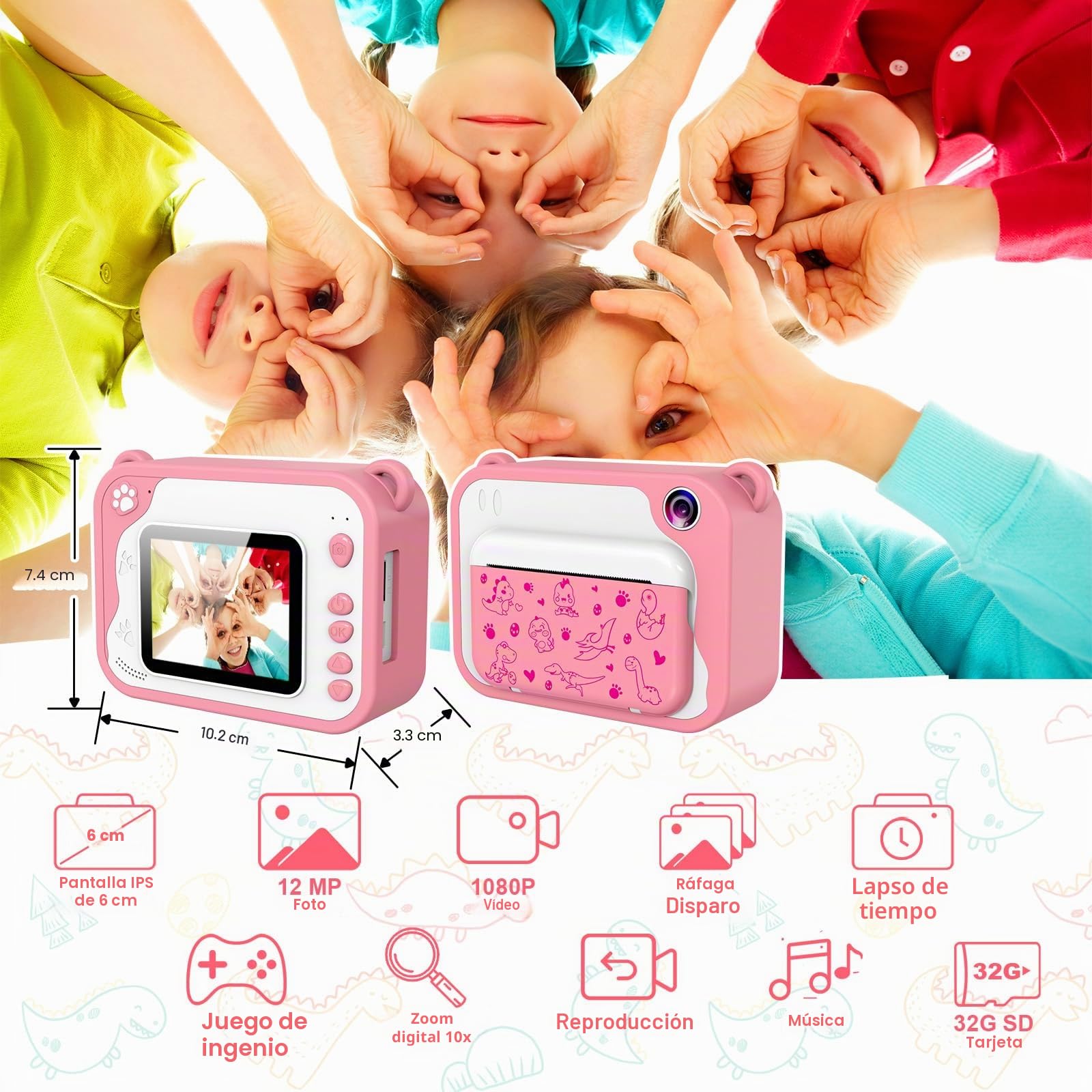 Uleway Camara Fotos Infantil Instantanea,Cámara de Fotos para Niños con Pantalla 2,4", 3 Papel de Impresión y Tarjeta SD de 32GB, Regalos Juguete para Niños y Niñas 3 4 5 6 7 8 9 10 11 12 Años-Rosa