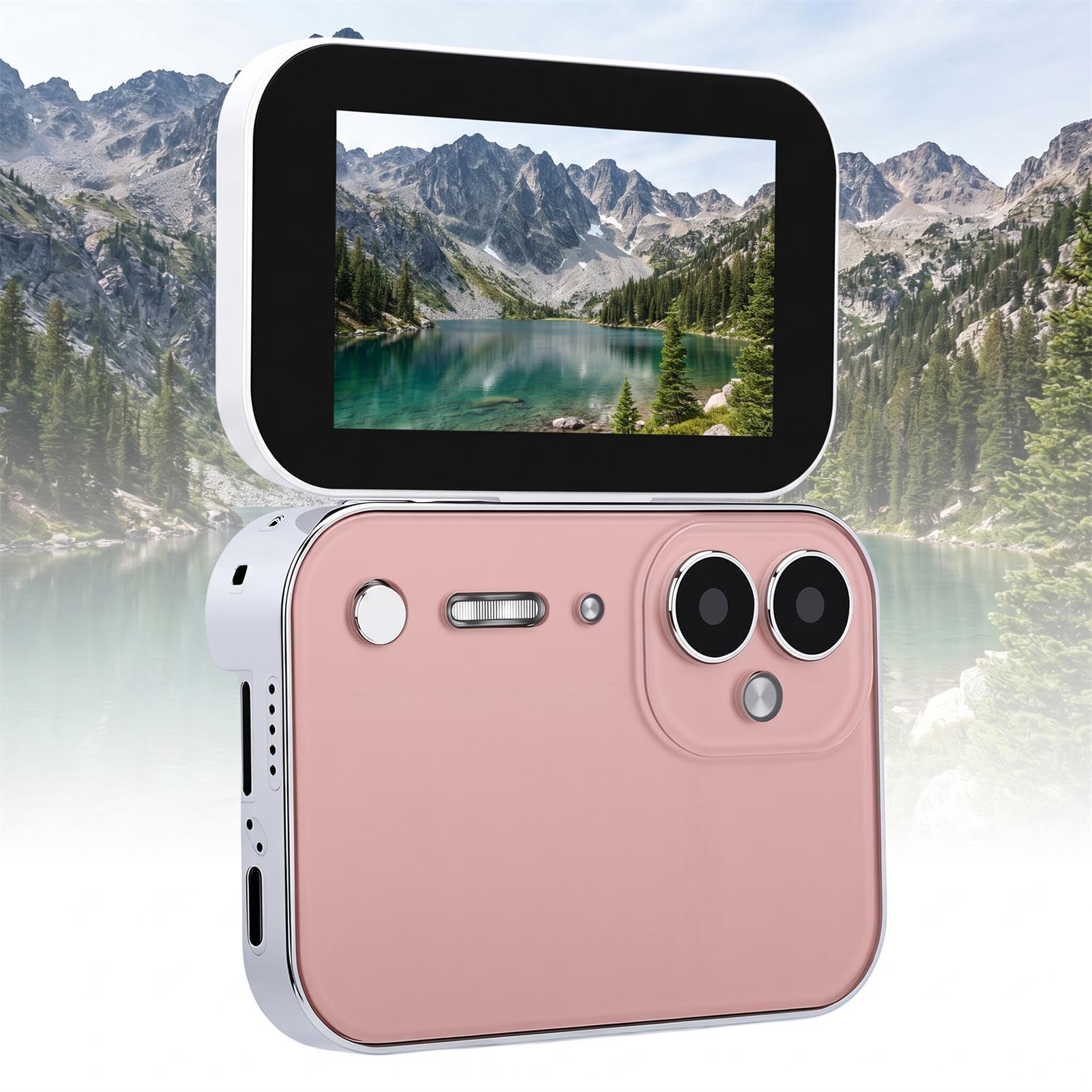 Tangxi Digitale Musikkamera 64 MP, 4K-Video-Flip-Touchscreen (PINK) | Konstruktion aus Zinklegierung, 3-Zoll-HD-Bildschirm, 180-Grad-Drehung, 3600-mAh-Akku, OTG-Sharing, 128-GB-Unterstützung