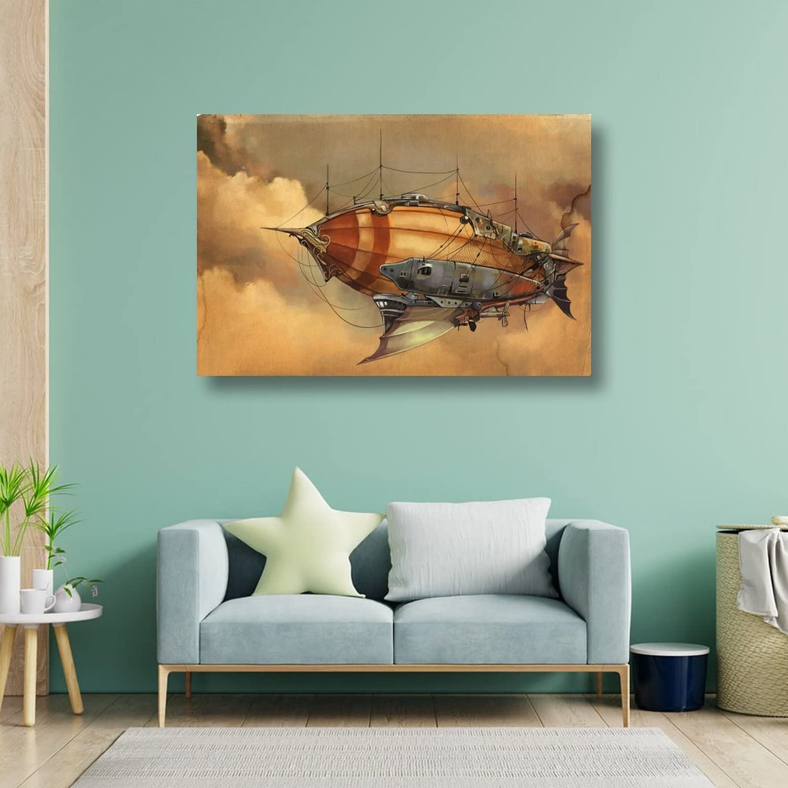 juou Mongolfiera Vintage Retro Steampunk Dirigibile Canvas Painitng