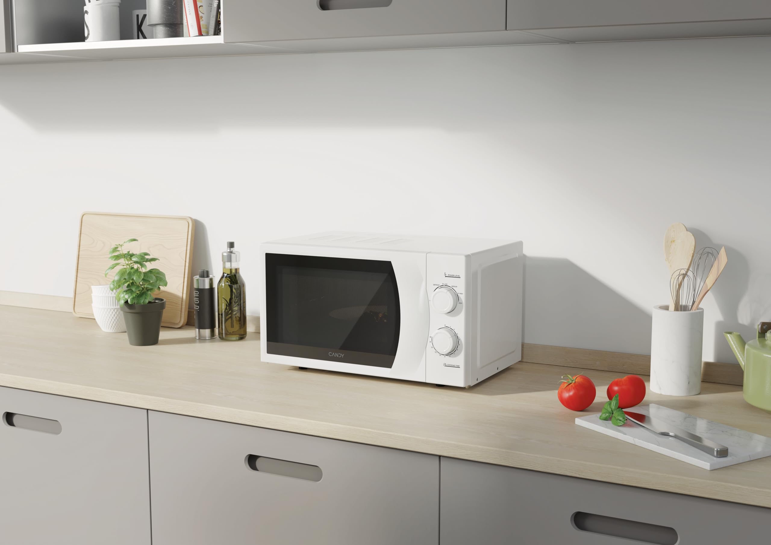 Candy Idea Forno a Microonde 20 Litri, 700W, 6 Livelli di Potenza, Programma Defrost, Timer e Segnale Acustico di Fine Cottura, Libera Installazione, 45,2 x 33,5 x 26,2 cm, Bianco - CMW2070M