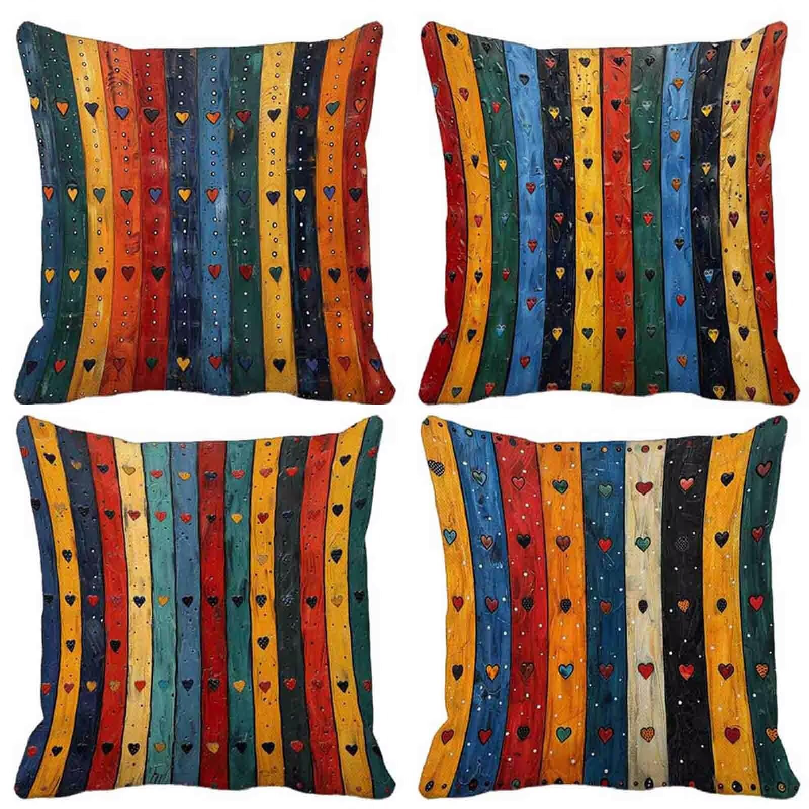 Bande Housse de Coussin 65x65 cm Lot de 4, Housse Coussin Couleur Taies d'Oreillers Double Face Impression Doux et Moelleux Taie Oreiller avec Fermeture Éclair Invisible pour Salon Chambre -lsy2504CO
