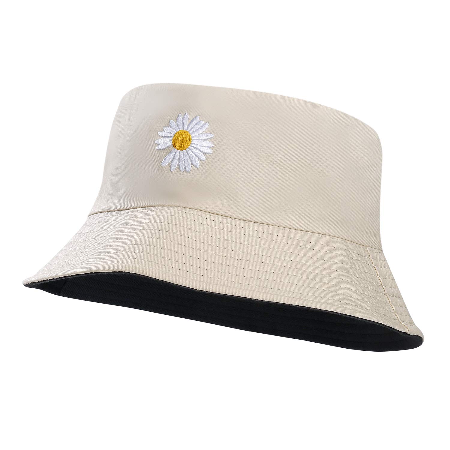 MaoXinTek Sombrero de cubo reversible de algodón transpirable con margaritas para vacaciones, escuela, compras, senderismo, pesca, 56-58 cm