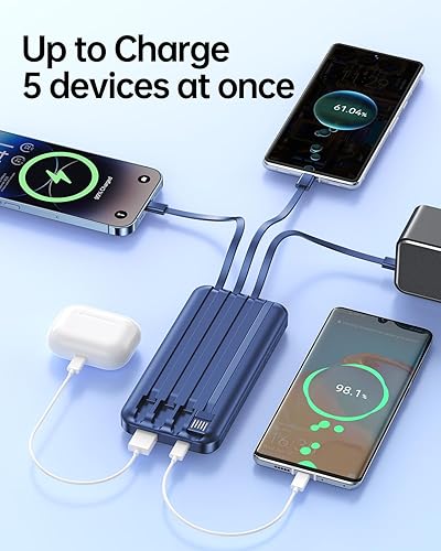 Miniatura 4 de Cargador portátil con cable incorporado 10000 mAh USB C Power Bank Carga rápida Paquete de batería esencial de viaje para iPhone, Samsung, Android,